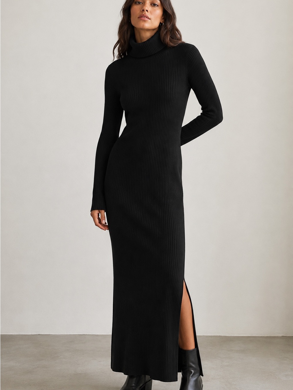 Nordstrom Black Ribbed Turtleneck Black Maxi Dress size XS NEW WITH TAGS